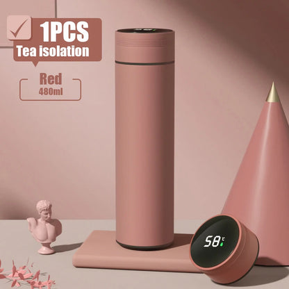 480ml Smart Thermos Cup 304 Stainless Steel Smart Temperature Display Waterproof Double-wall Vacuum Thermos Cup