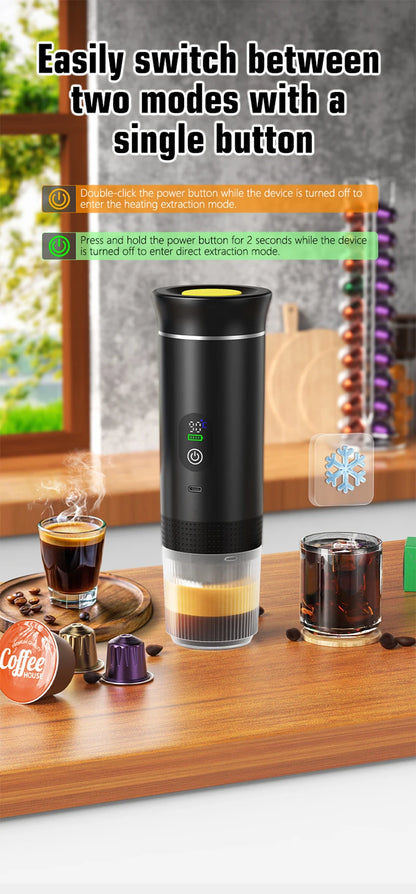 Foombthe Portable Espresso Coffee Machine With Digital Display 3-in-1 Capsule Coffee Maker for Car & Home Camping Coffee Maker