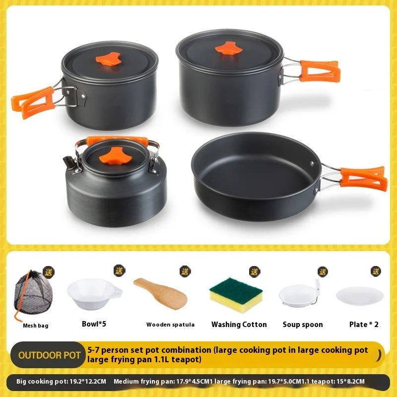 Foldable Outdoor Camping Cooking Utensils Set Pot Stove Fry Pan Saucepan Stove Storage Bag Adapter Accessories