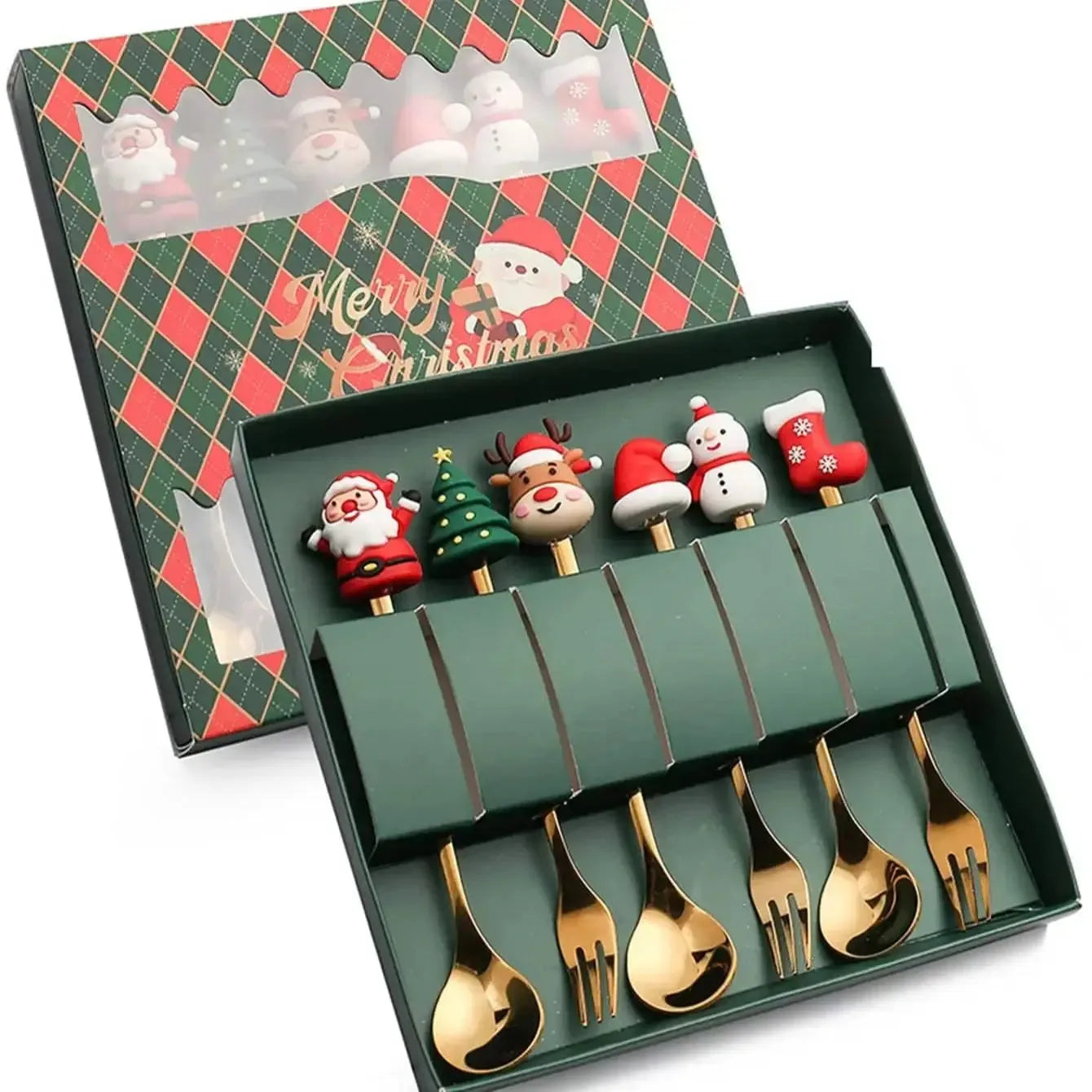 6-Piece Christmas Fork & Spoon Set | Stainless Steel Holiday Tableware