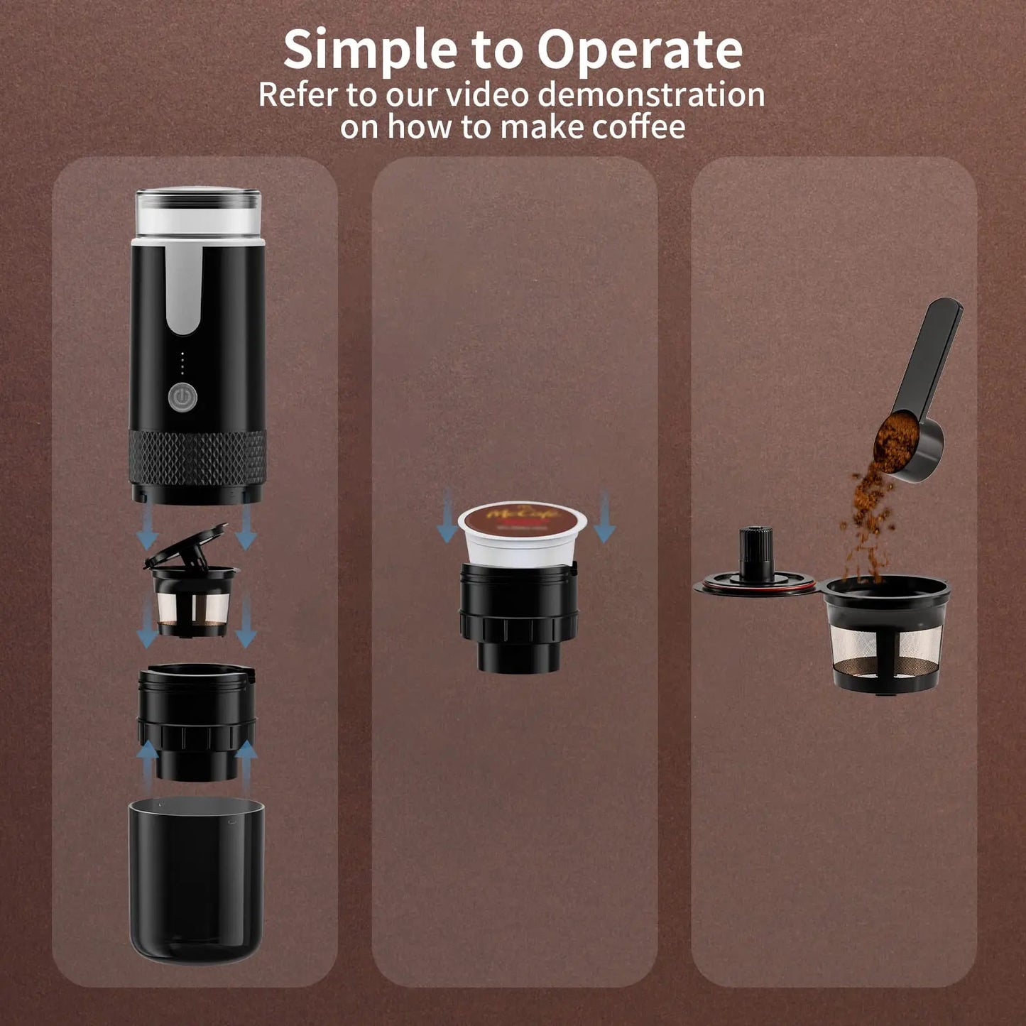 New Portable Wireless Coffee Maker Automatic Electric Capsule Ground Coffee Brewer Machine Fit Coffee Powder and Coffee Capsule