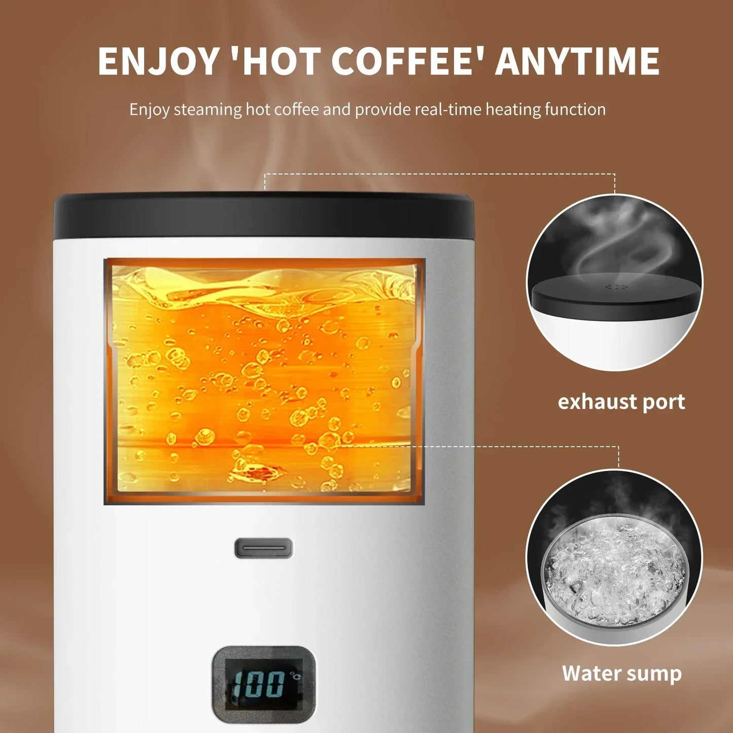 3-in-1 Portable Electric Coffee Maker with Built-In Grinder & Cordless Heating