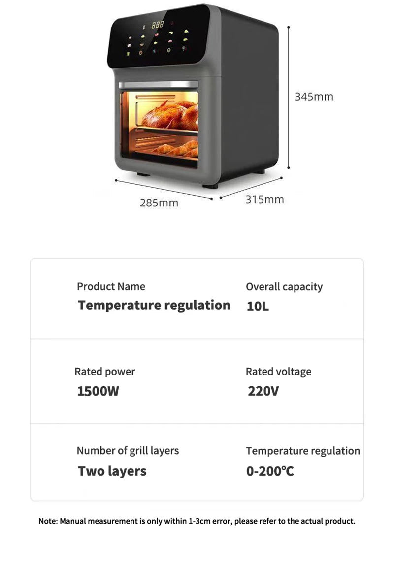 10L Large Capacity Electric Air Fryers Oil-free Automatic Household Kitchen Oven Deep Fryer