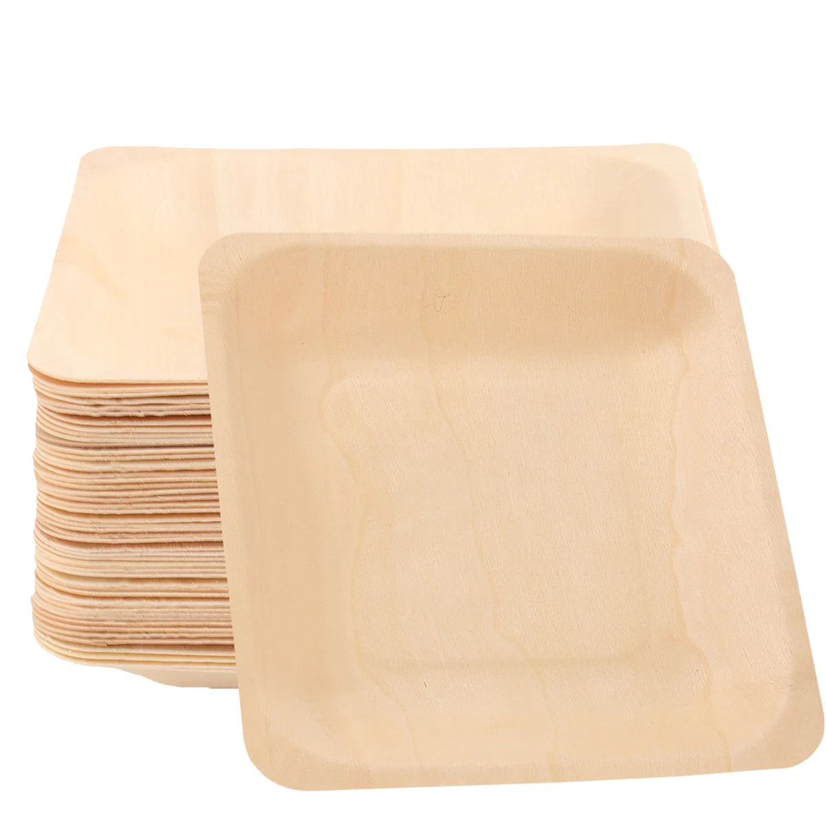 Eco-Friendly Square Wooden Plates – Pack of 50
