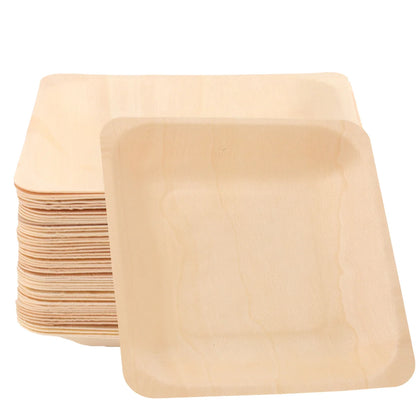 Eco-Friendly Square Wooden Plates – Pack of 50