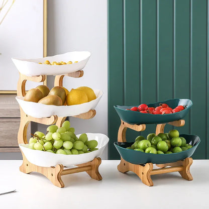 Three-Layer Wooden Table Plates | Multi-Use Fruit & Snack Serving Stand