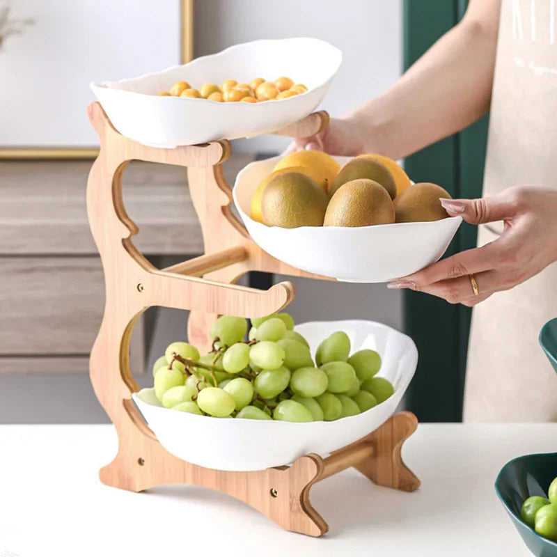Three-Layer Wooden Table Plates | Multi-Use Fruit & Snack Serving Stand
