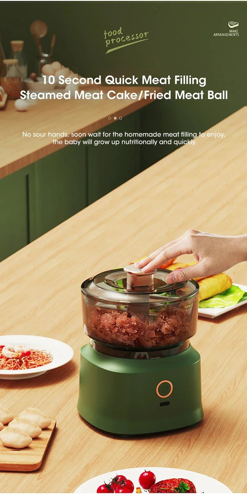 Electric Meat Grinder Garlic Blender Kitchen Food Crushing Multi-function Stirring Vegetable and Meat Mash Usb Charging 350ml