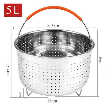 2-8L Stainless Steel Steamer Basket Instant Pot Accessories Instant Cooker with Silicone Covered Handle Draining Steam Basket
