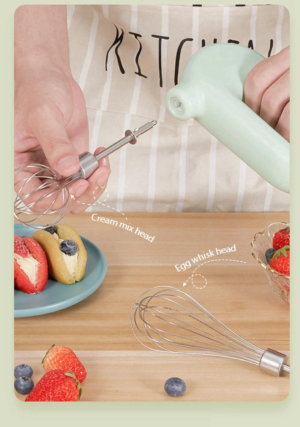 Portable USB Rechargeable Handheld Mixer – Dual Head Stainless Steel Blender