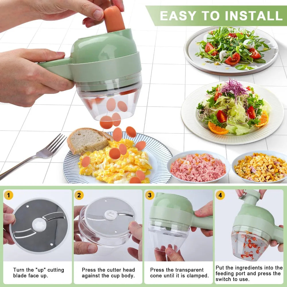 4-in-1 Electric Vegetable Cutter | Wireless Food Processor & Auto Slicer