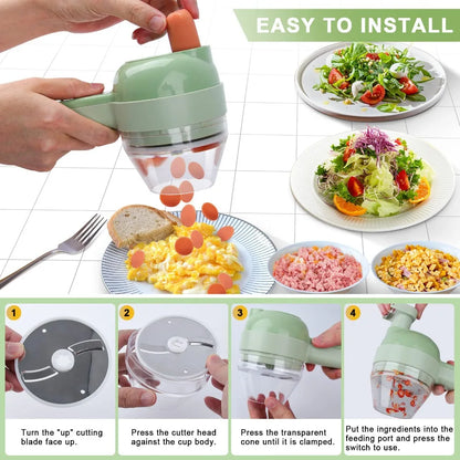 4-in-1 Electric Vegetable Cutter | Wireless Food Processor & Auto Slicer