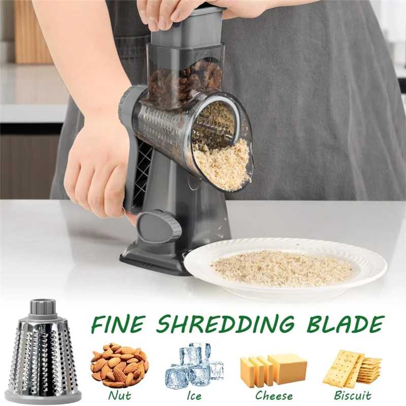 B84B-Rotary Cheese Grater Hand Crank Vegetable Shredder With Handle, Interchangeable Blades,Multifunctional Slicer For Kitchen
