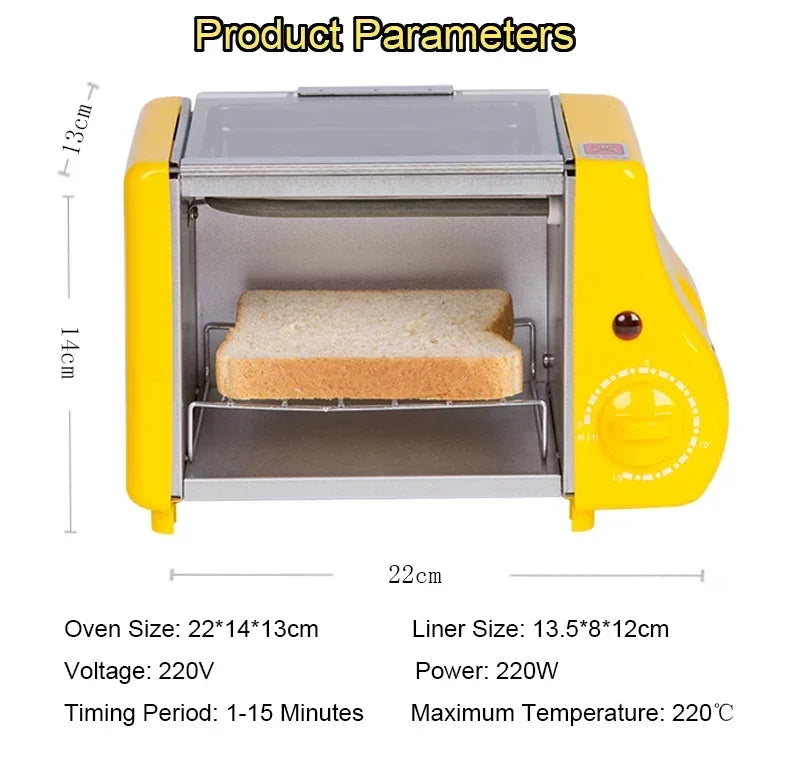 110V/220V Mini Electric Oven Roast Grill Toaster Cake Bread Maker Steak Fried Eggs Omelette Frying Pan Timer Breakfast Machine