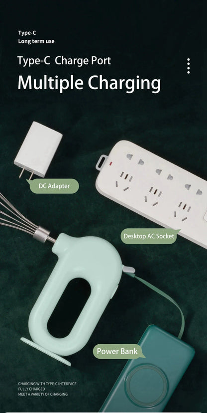 Portable USB Rechargeable Handheld Mixer – Dual Head Stainless Steel Blender