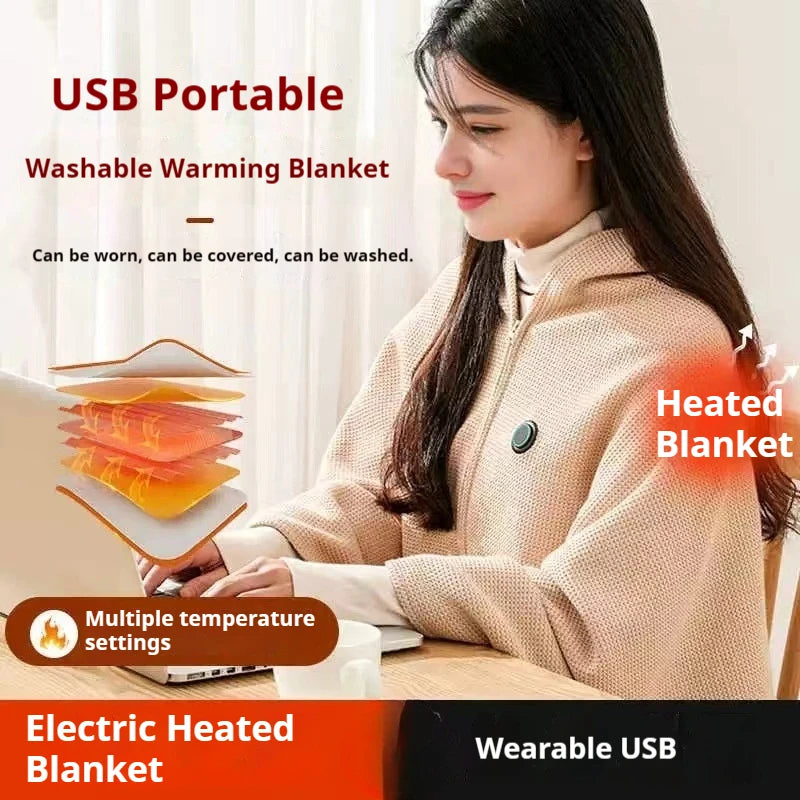 USB Electric Blanket Electric Heated Blanket Heating Usb Powered Heating Shawl Wraps for Women Wearable Heated Throw Blanket