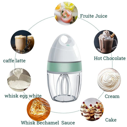 Electric Milk Frother Whisk USB Rechargeable Household Automatic Wireless Stand Mixer for Whipped Cream Food Blender