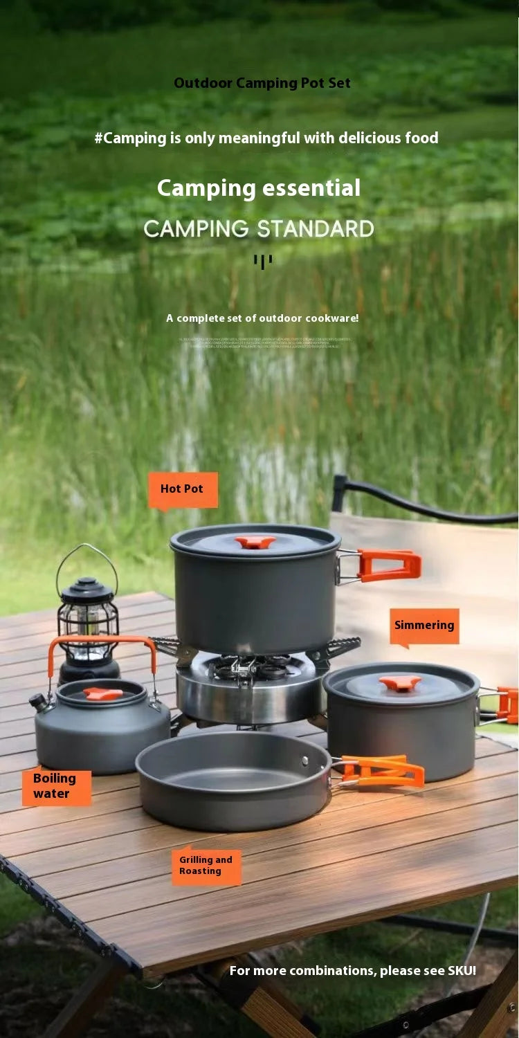 Foldable Outdoor Camping Cooking Utensils Set Pot Stove Fry Pan Saucepan Stove Storage Bag Adapter Accessories