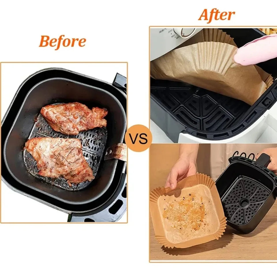 50pcs/set Disposable Air Fryer Paper Liner Oil-proof Water-proof Airfryer Disposable Cooking Paper Trays Baking Paper