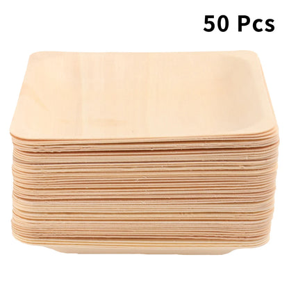 Eco-Friendly Square Wooden Plates – Pack of 50