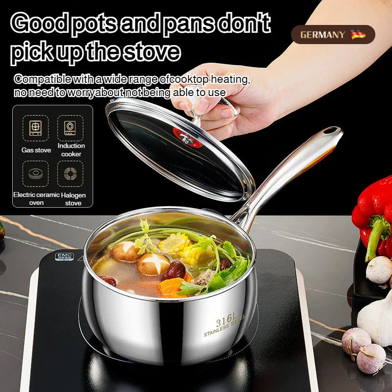 Stainless Steel Small Soup Pot Instant Noodle Cooking Pot for Induction Cooker Baby Foods Pot with Handle Kitchen Baking Tools