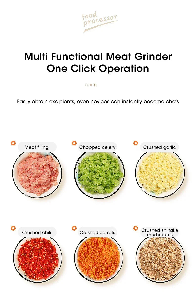 Electric Meat Grinder Garlic Blender Kitchen Food Crushing Multi-function Stirring Vegetable and Meat Mash Usb Charging 350ml