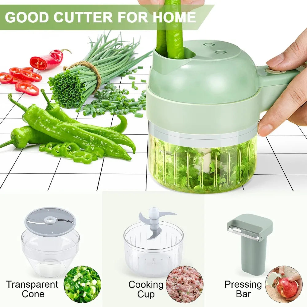 4-in-1 Electric Vegetable Cutter | Wireless Food Processor & Auto Slicer