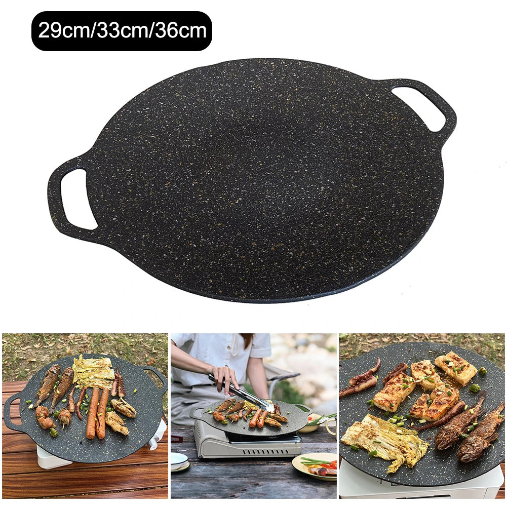 Oil Frying Baking Pan Non-stick Cooking Pans Round Griddle Grill Pan With Handle Outdoor Travel Camping Frying Pan BBQ Accessory