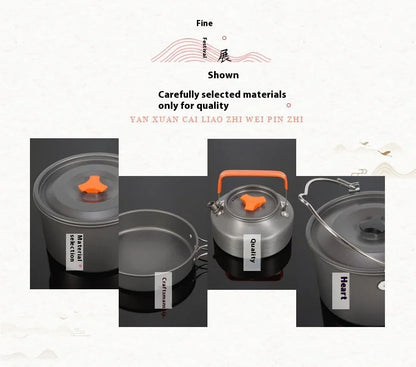 Foldable Outdoor Camping Cooking Utensils Set Pot Stove Fry Pan Saucepan Stove Storage Bag Adapter Accessories