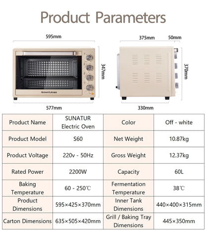 SUNATUR 2200w hot air circulation oven small commercial baking pizza toaster oven  60L Electric table oven household pastry oven