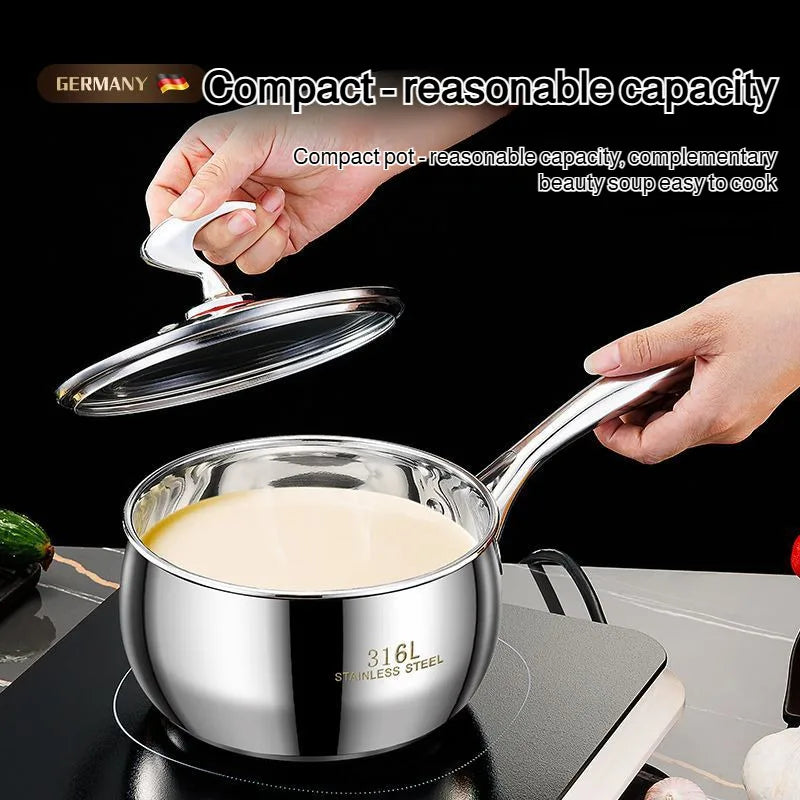 Stainless Steel Small Soup Pot Instant Noodle Cooking Pot for Induction Cooker Baby Foods Pot with Handle Kitchen Baking Tools