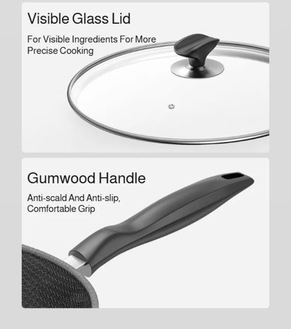 【Non-Stick Frying Pan】Honeycomb Pattern Nonstick Wok - Multi-Functional Fry Pan for All Stoves, Scratch-Resistant Coating