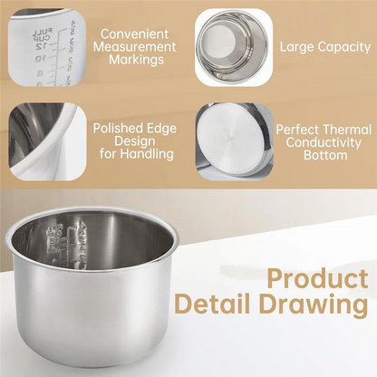 Instant Pot 6 Quart Replacement Inner Pot – 304 Stainless Steel Cooking Bowl