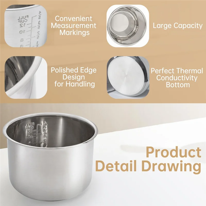 Instant Pot 6 Quart Replacement Inner Pot – 304 Stainless Steel Cooking Bowl