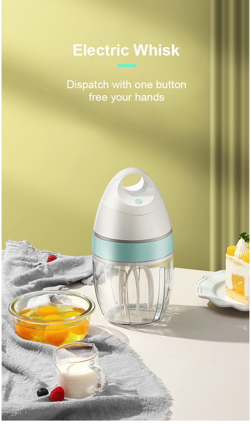 Electric Milk Frother Whisk USB Rechargeable Household Automatic Wireless Stand Mixer for Whipped Cream Food Blender
