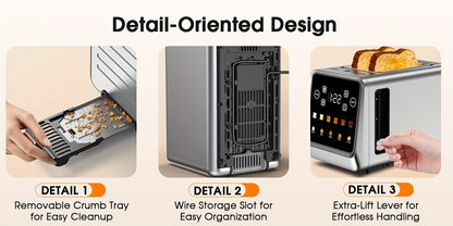 Digital 2-Slice Smart Toaster with Touch Screen & 7 Shade Levels | Stainless Steel