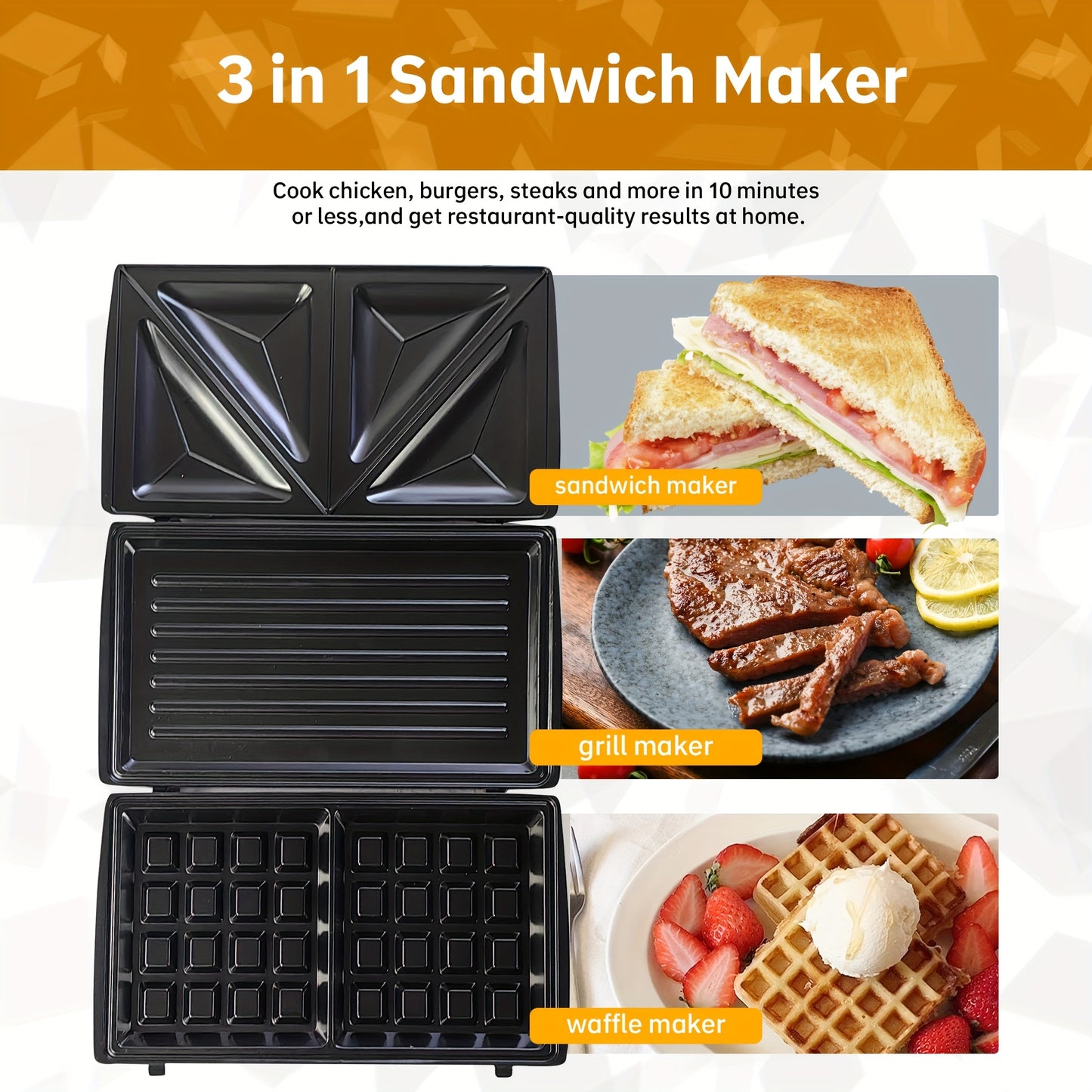 WNDSEVEN 3-in-1 Breakfast Machine | Toaster, Sandwich Maker & Waffle Grill