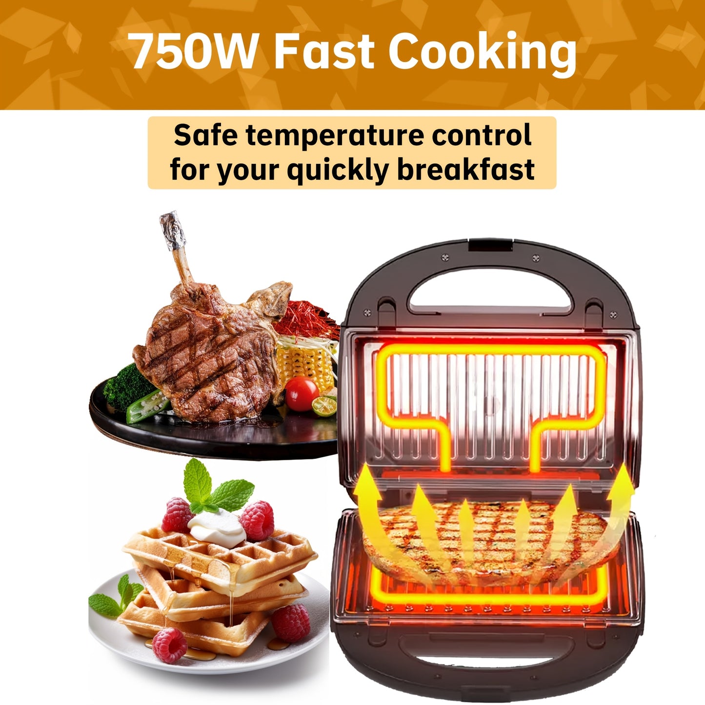 WNDSEVEN 3-in-1 Breakfast Machine | Toaster, Sandwich Maker & Waffle Grill