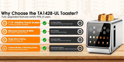 Digital 2-Slice Smart Toaster with Touch Screen & 7 Shade Levels | Stainless Steel