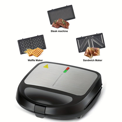 WNDSEVEN 3-in-1 Breakfast Machine | Toaster, Sandwich Maker & Waffle Grill